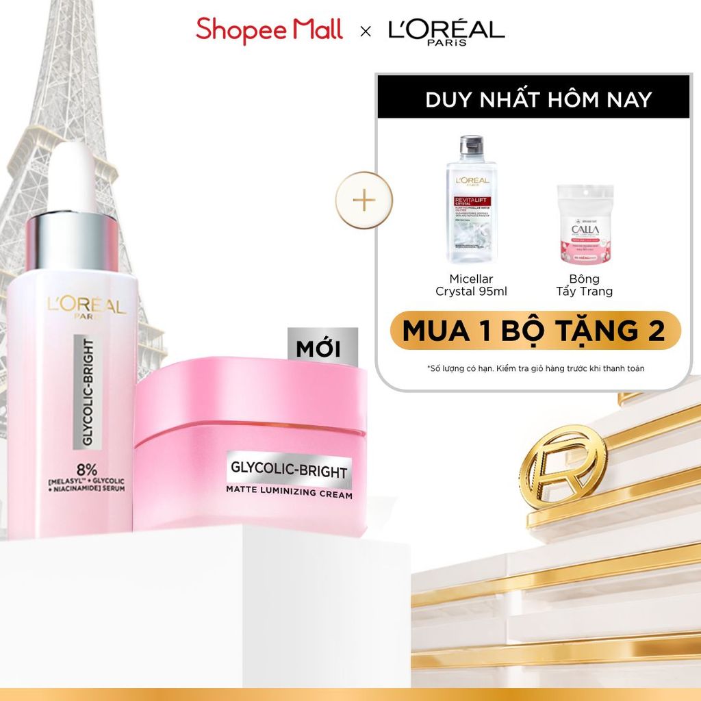 VB_ Bộ đôi serum & kem dưỡng sáng da đột phá Melasyl mờ thâm mụn, nám L'Oreal Paris Glycolic Bright 30ml, 50ml