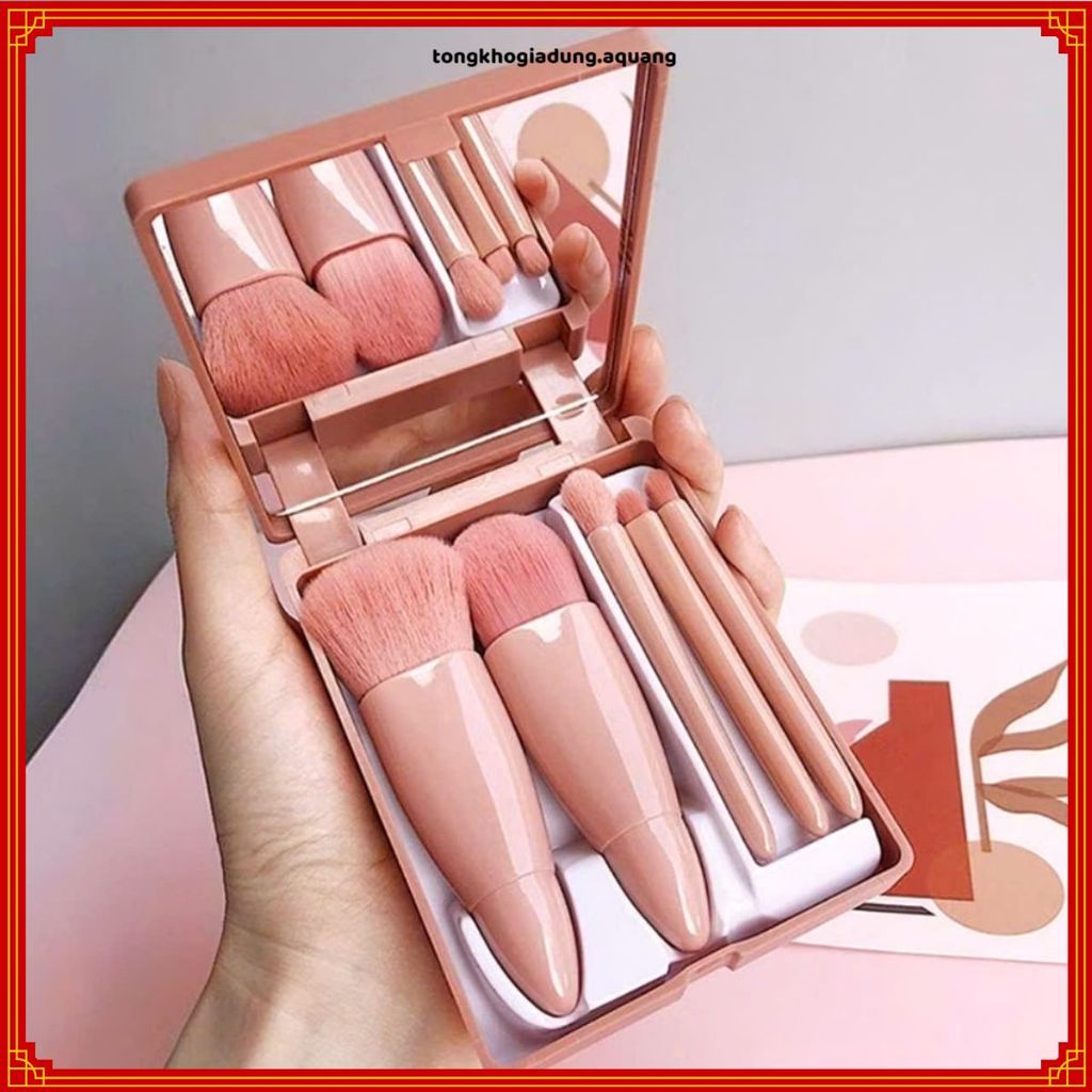 HỘP CỌ MAKEUP MINI 5 MÓN KÈM GƯƠNG, BỘ CỌ TRANG ĐIỂM ĐA NĂNG, Thiết Kế Nhỏ Gọn, Phù Hợp Hằng Ngày