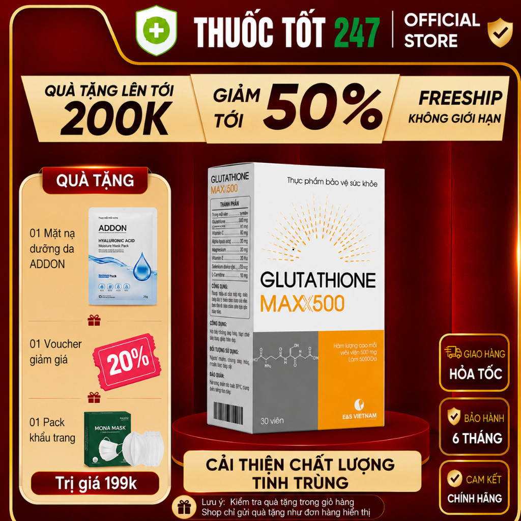 glutathione maxx 500 E&S vietnam Food Concentrates Brightening Max Skin Whitening and okra Size:80mg