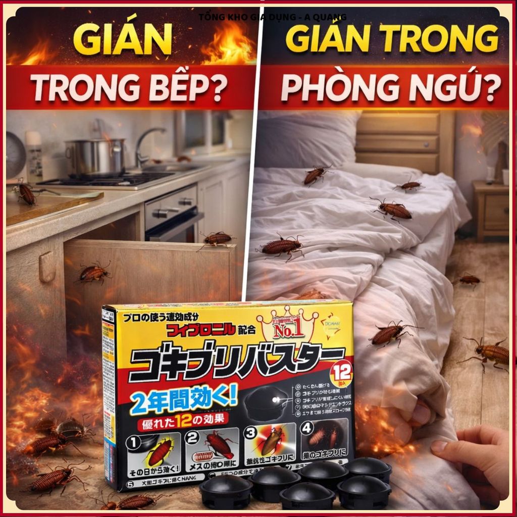 (COMBO 12 VIÊN) DIỆT GIÁN 12 VIÊN, Miếng Diệt Gián Nhật Bản DIỆT TẬN GỐC TỔ GIÁN, Nhà Bếp Nhà Hàng AN TOÀN TIỆN