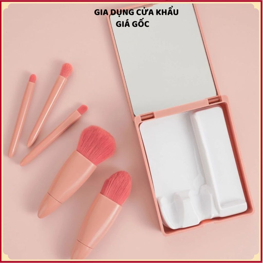 BỘ 5 CỌ TRANG ĐIỂM KÈM GƯƠNG CAO CẤP - Đầy đủ cọ makeup cơ bản, hộp đựng sang trọng