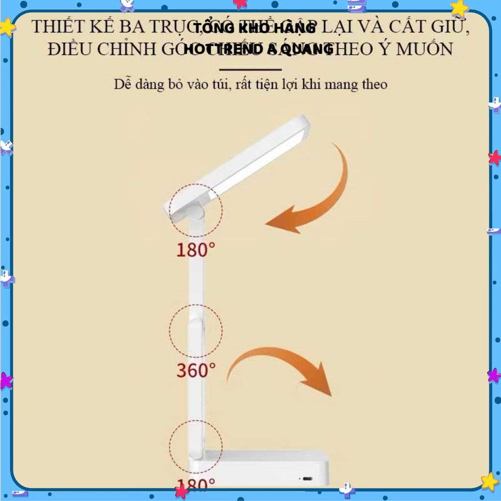 ĐÈN HỌC LED ĐỂ BÀN GẤP GỌN CAO CẤP - Pin sạc tích điện, 3 chế độ ánh sáng, tiện lợi cho học tập và làm việc