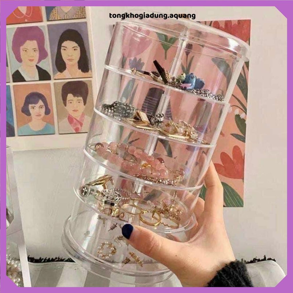 KỆ ĐỰNG MỸ PHẨM TRONG SUỐT 4 TẦNG, KỆ XOAY 360 ĐỘ ĐỰNG ĐỒ TRANG SỨC, Thiết Kế Đẹp Mắt Tiện Dụng Cho Bàn Trang Điểm