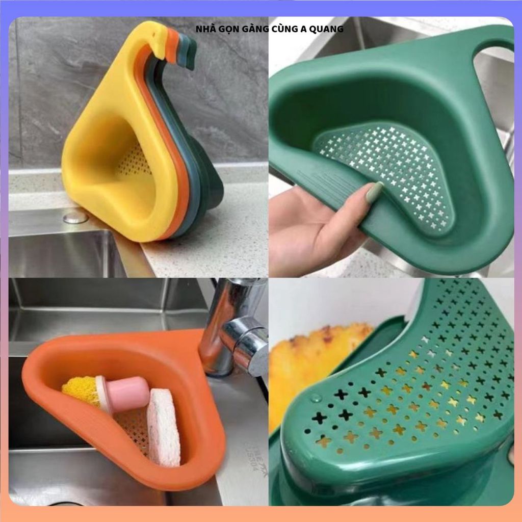 (COMBO 3 KHAY) RỔ LỌC RÁC NHÀ BẾP GẮN BỒN RỬA BÁT, KHAY LỌC RÁC HÌNH TAM GIÁC TIỆN ÍCH, Thiết Kế Thiên Nga Xinh Xắn Tiết