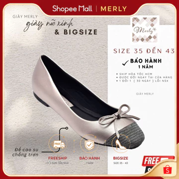 Giày Búp Bê Nữ Big Size 40 41 42 Mũi Vuông Nơ Xinh [ Merly 1202 ] Giày Mũi Vuông, Giày Bệt Nữ, Giày Công Sở Nữ, Bigsize