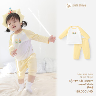 Honey (0-24M) Bộ quần áo dài tay chất Rayon mềm mịn, thoáng mát thấm hút mồ hôi tốt cho da bé.