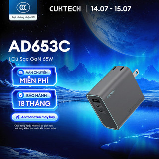 Củ Sạc GaN CUKTECH AD653C 2C1A | Cống Suất 65W Max | Hỗ Trợ Sạc Nhanh | Thiết Kế Nhỏ Gọn | Bảo Hành 18 Tháng