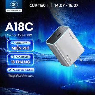 Củ Sạc GaN CUKTECH A18C 1C | Cống Suất 30W | Hỗ Trợ Sạc Nhanh | Thiết Kế Nhỏ Gọn | Bảo Hành 18 Tháng