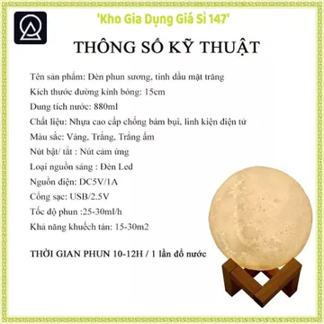 MÁY PHUN SƯƠNG TINH DẦU MẶT TRĂNG 880ML, Máy Khuếch Tán Tinh Dầu Tạo Ẩm, Đèn Ngủ LED, Máy Xông Tinh Dầu Trang Trí Phòng