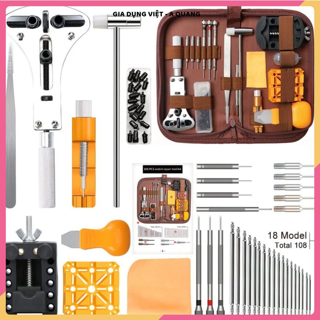 SET DỤNG CỤ SỬA CHỮA ĐỒNG HỒ 168 MÓN, BỘ THÁO LẮP DÂY ĐEO PIN ĐỒNG HỒ, Hộp Dụng Cụ Tiện Lợi Dễ Sử Dụng