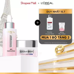 VB_ Bộ chăm sóc dưỡng sáng da, mờ thâm Serum Glycolic melasyl 8% 30ml & Kem đêm Glycolic Bright L'Oreal Paris 50ml