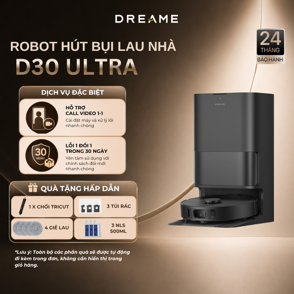 Robot Hút Bụi Thông Minh Dreame D30 Ultra | Sấy Khô Giẻ Lau Khí Nóng 50℃ | BH Chính Hãng 24 Tháng