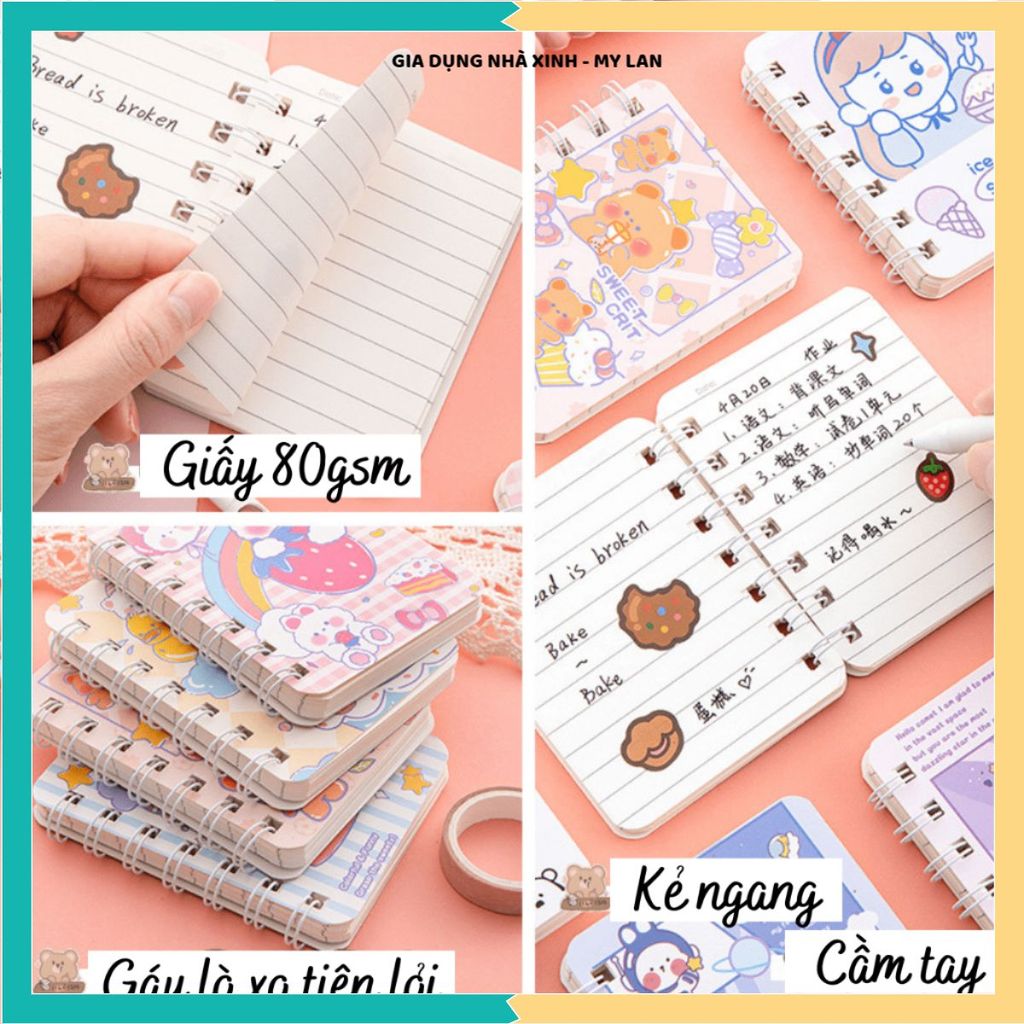 (SET 4) SỔ TAY MINI NOTE PEACH DỄ THƯƠNG TRANG TRÍ CUTE, TẬP VỞ KẺ NGANG CAPYBARA SANRIO T, Sổ Ghi Chép Mini
