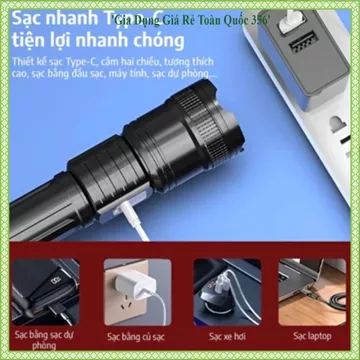 ĐÈN PIN LED SIÊU SÁNG SẠC USB, Đèn Pin Cầm Tay, Đèn Pin Phóng To Thu Nhỏ, Đèn Pin Cắm Trại, Đèn Pin Chiếu Xa,