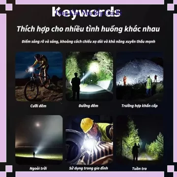 ĐÈN PIN LED SIÊU SÁNG SẠC USB, Đèn Pin Cầm Tay, Đèn Pin Phóng To Thu Nhỏ, Đèn Pin Cắm Trại, Đèn Pin Chiếu Xa,
