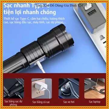 ĐÈN PIN CẦM TAY SIÊU SÁNG, Đèn Pin LED Sạc USB, Đèn Pin Zoom Phóng To Thu Nhỏ, Đèn Pin Chiếu Xa, Đèn Pin Dã Ngoại,