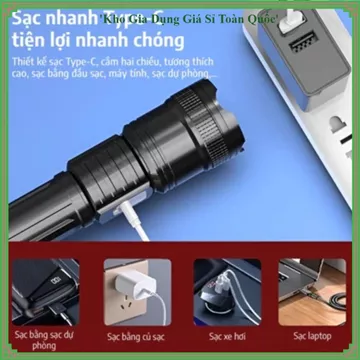 ĐÈN PIN MINI SẠC USB, Đèn Pin LED Siêu Sáng, Đèn Pin Zoom, Đèn Pin Cầm Tay, Đèn Pin Dã Ngoại, Đèn Pin Đi Bộ Ban Đêm