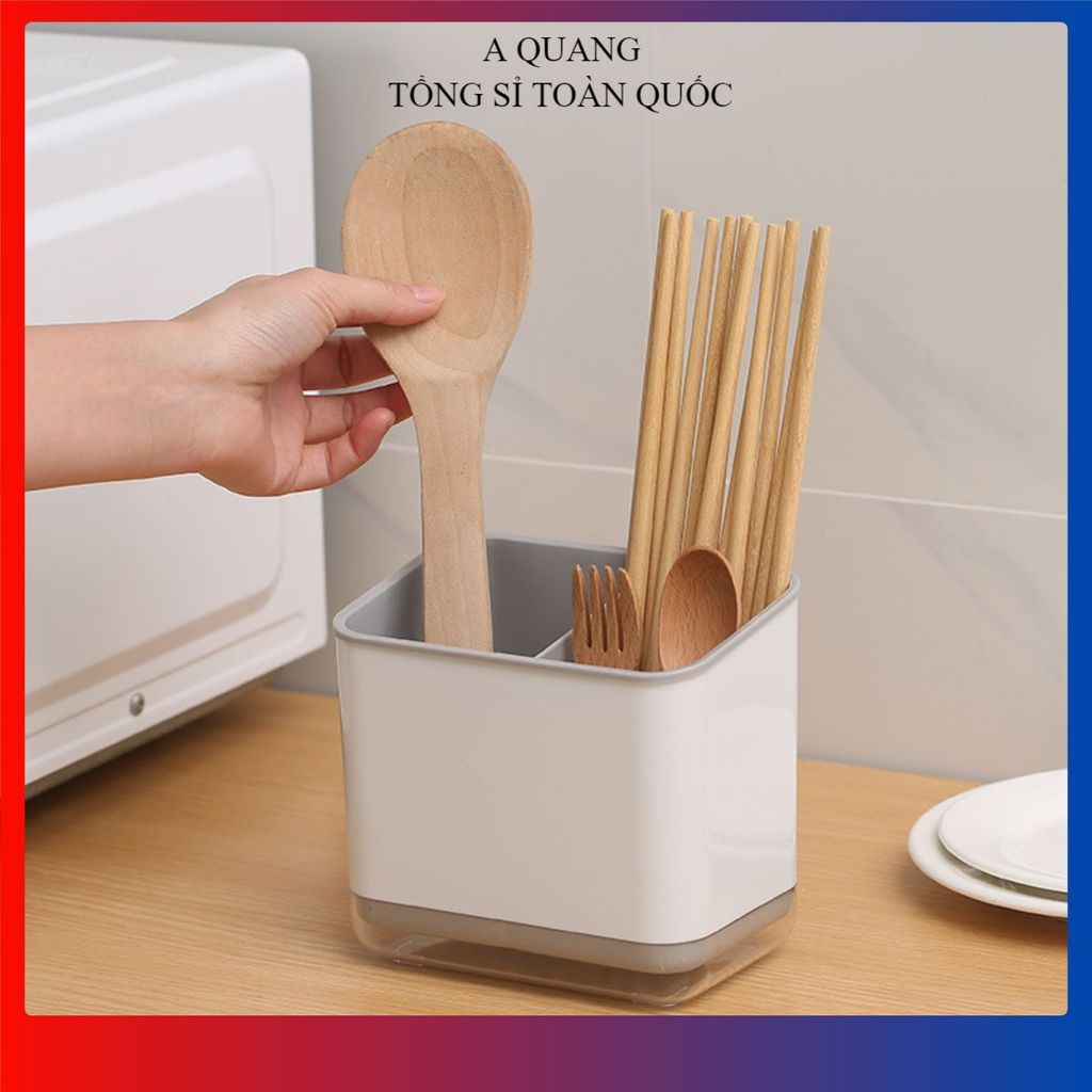 ỐNG ĐỰNG ĐŨA 2 NGĂN CÓ KHAY HỨNG NƯỚC CAO CẤP - Giá Cắm Đũa Muỗng, Thoát Nước Nhanh