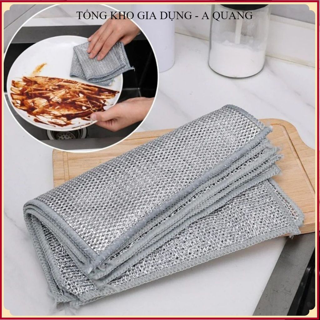 (COMBO 10 LƯỚI) KHĂN LƯỚI INOX RỬA CHÉN BÁT, SET 10 MIẾNG 20X20CM, Làm Sạch Hiệu Quả