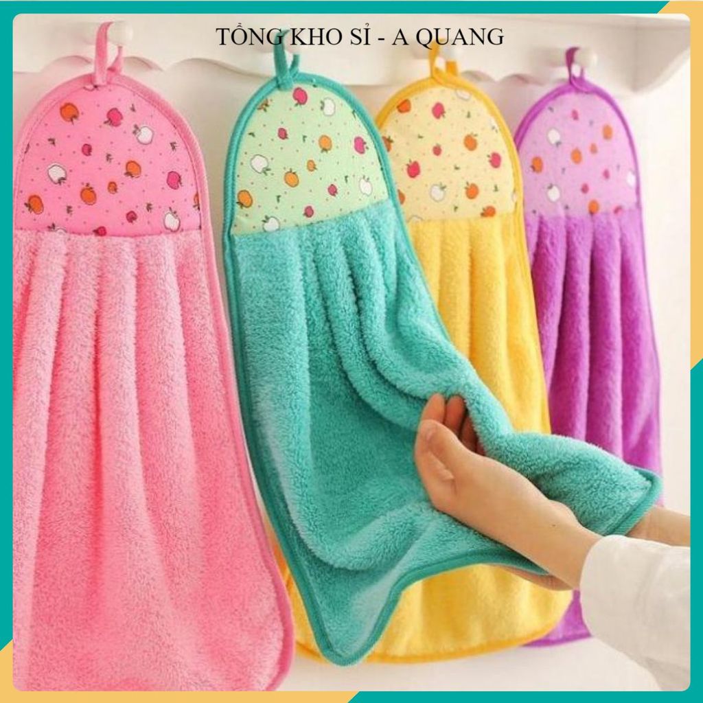 (SET 3) KHĂN HỌA TIẾT TRÁI CÂY HOA, KHĂN TREO TAY NHÀ BẾP, Khăn Lau Tay Có Móc Treo