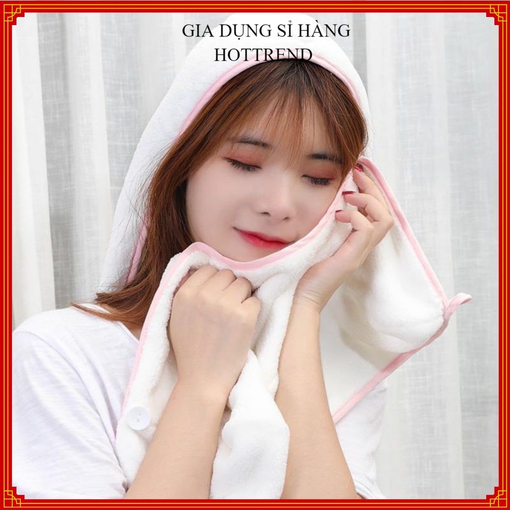 KHĂN QUẤN KHÔ TÓC MỀM MỊN THẤM NƯỚC NHANH - Khăn Ủ Tóc, Mũ Trùm Tóc Tiện Lợi