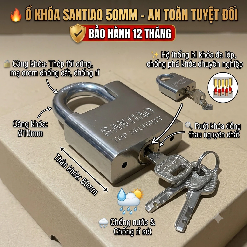 Khóa SANTIAO Chống Trộm An Toàn Tuyệt Đối-Ổ Khóa Thép Cứng Không Gỉ Cao Cấp babylove..store