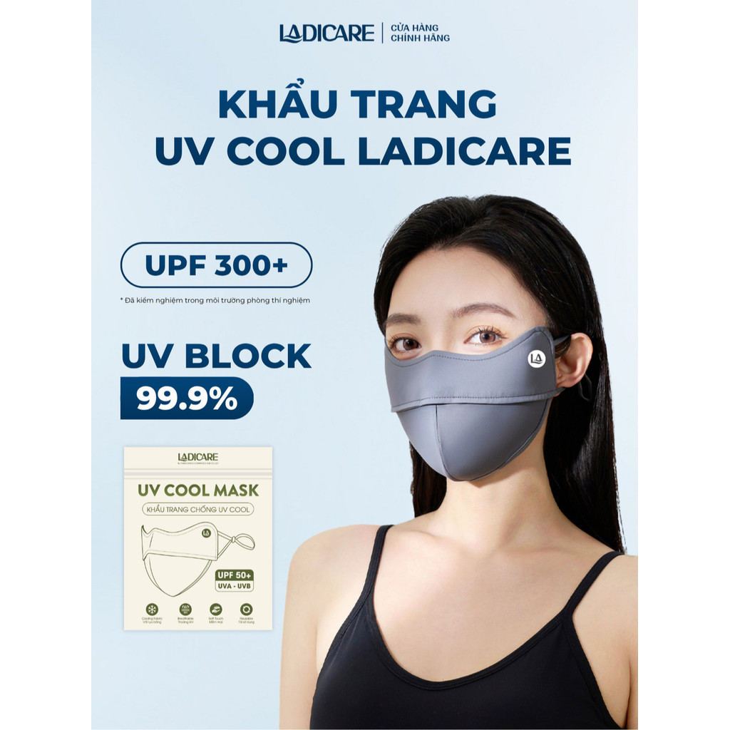 Khẩu trang chống tia UV COOL LADICARE lụa băng mềm mại, thoáng mát, chống nắng toàn diện UPF50+