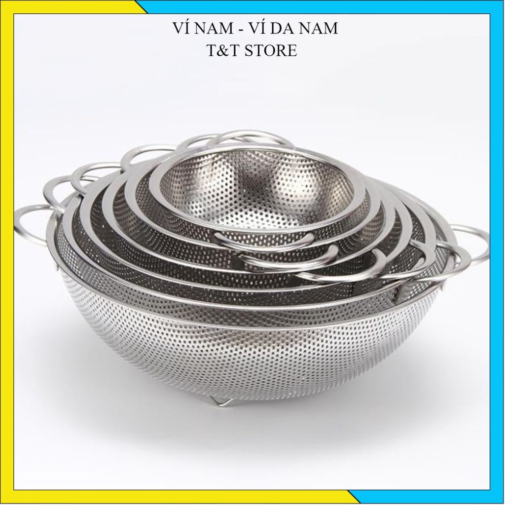 RỔ TRÒN INOX 304 SIZE 22CM CHỐNG GỈ - Rá Rửa Rau Củ, Có 3 Chân Tiện Lợi