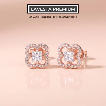 Bông tai bạc nữ mạ vàng hồng 18K cao cấp LAVESTA LAV246 Rosy thiết kế cỏ 4 lá biểu tượng may mắn và đẳng cấp vĩnh cửu