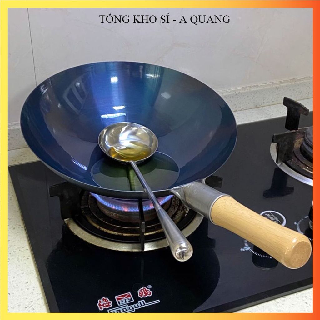 CHẢO XÀO SIZE 34 CHỐNG DÍNH, CHẢO THÉP KHÁNG RỈ CAO CẤP, Cán Gỗ Sang Trọng, Phù Hợp Gia Đình