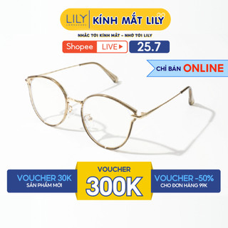 Kính gọng tròn thời trang nam nữ LILYEYEWEAR kim loại thanh mảnh chống ánh sáng xanh màu sắc thời trang 23001
