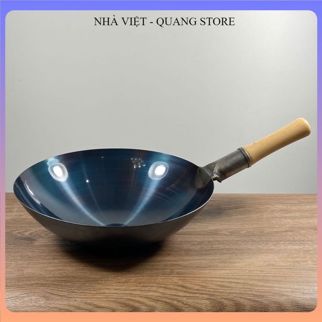 CHẢO XÀO SIZE LỚN 34CM CAO CẤP, CHẢO THÉP TÔI SẴN KHÁNG RỈ, Cán Gỗ Chắc Chắn, Phù Hợp Gia Đình