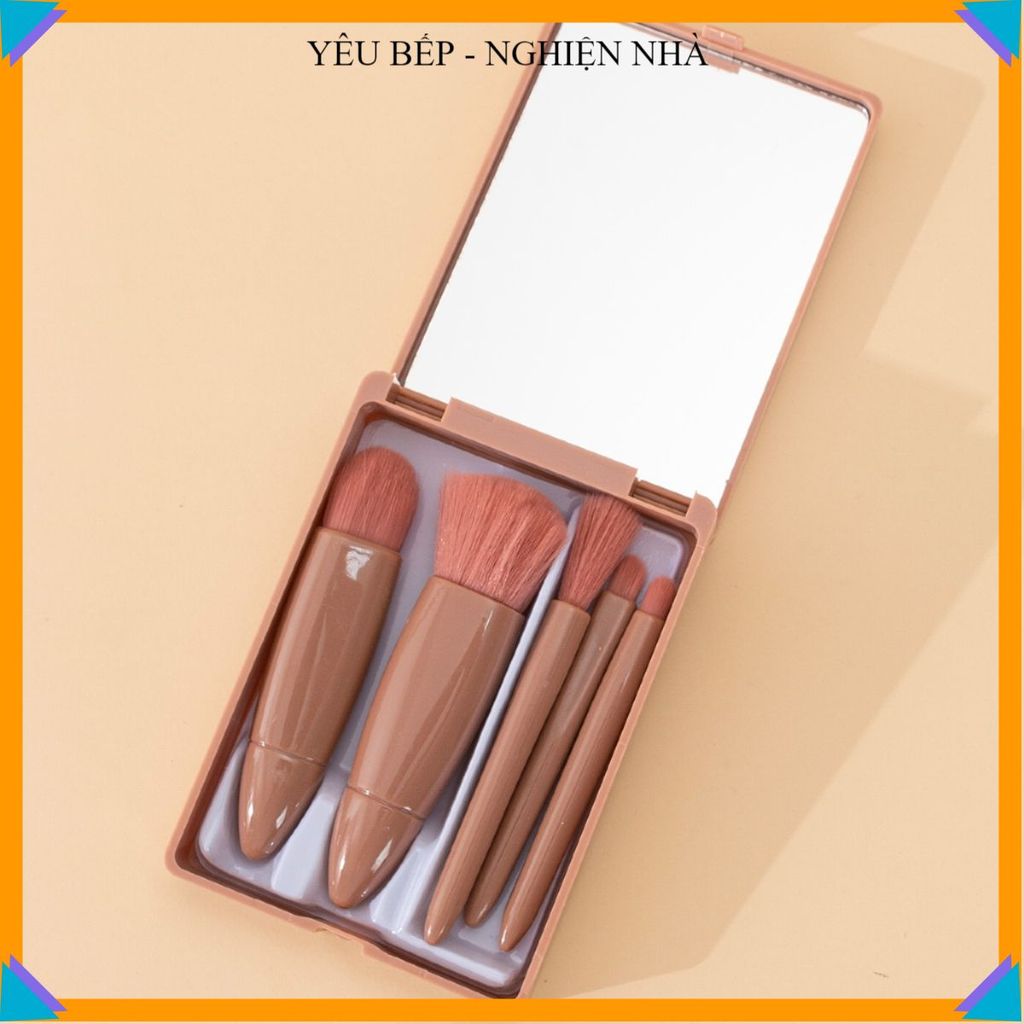 BỘ CỌ TRANG ĐIỂM CAO CẤP 5 CÂY, HỘP CỌ KÈM GƯƠNG, Dụng Cụ Makeup Cá Nhân, Tiện Lợi Sử Dụng Hàng Ngày