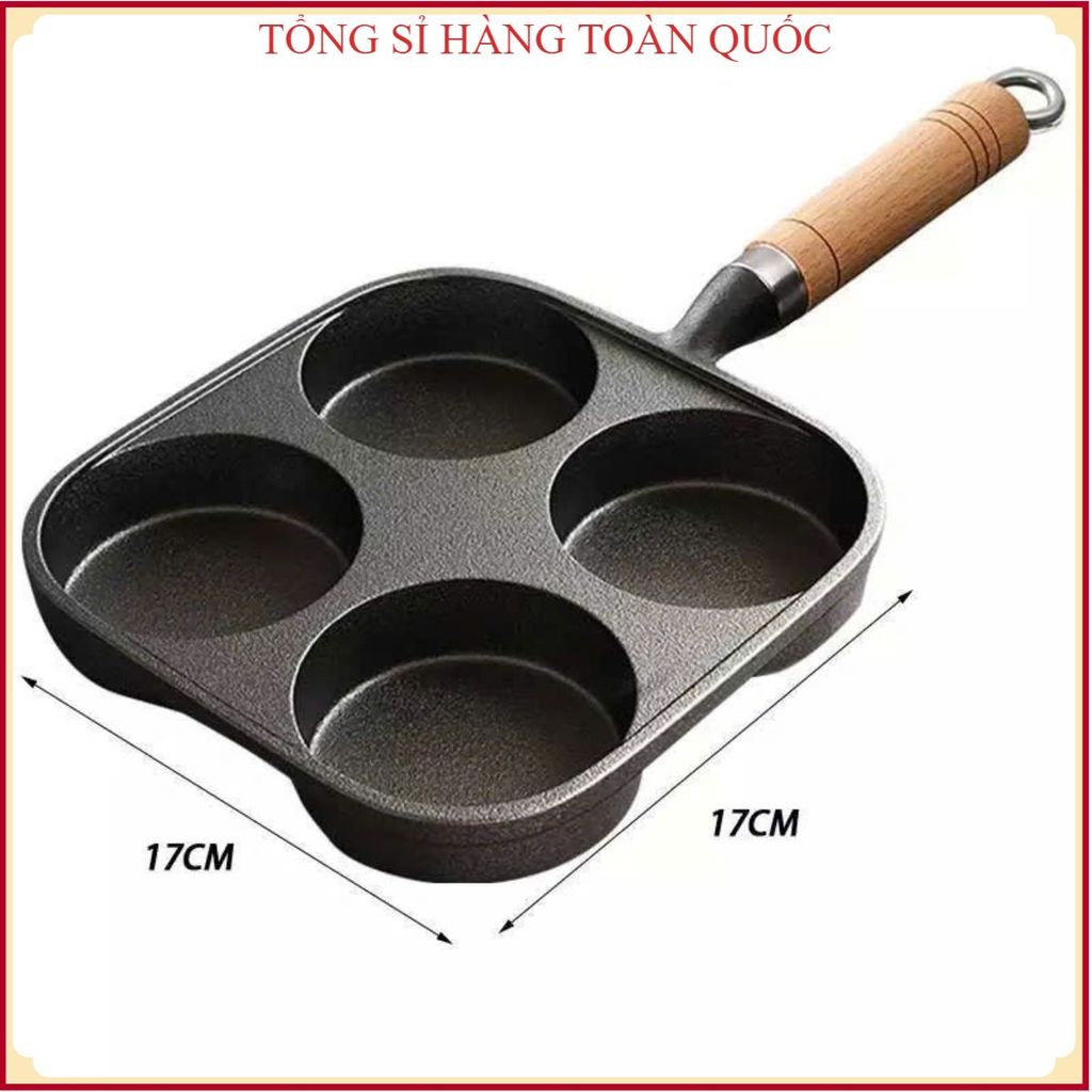 (DÙNG ĐƯỢC BẾP TỪ) CHẢO CHIÊN TRỨNG LÀM BÁNH GỐI, BÁNH XÈO 4 NGĂN - Chảo Chiên Rán Trứng Làm Bánh 4 Ngăn 4 Lỗ Chống Dính