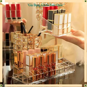 HỘP ĐỰNG SON 24 Ô MIKA CAO CẤP, Khay Đựng Mỹ Phẩm, Kệ Son Trong Suốt, Đựng Son Môi, Cọ Trang Điểm, Bàn Trang Điểm