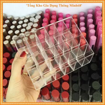HỘP ĐỰNG SON 24 Ô MIKA CAO CẤP, Khay Đựng Mỹ Phẩm, Kệ Son Trong Suốt, Đựng Son Môi, Cọ Trang Điểm, Bàn Trang Điểm