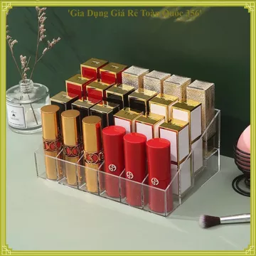 KHAY ĐỰNG MỸ PHẨM 24 Ô MIKA, Hộp Đựng Son Môi, Kệ Son Để Bàn, Đựng Son Thỏi, Cọ Trang Điểm, Tiết Kiệm Không Gian