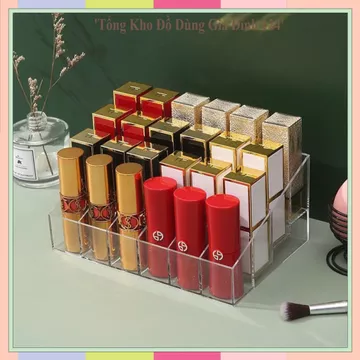 KHAY ĐỰNG MỸ PHẨM 24 Ô MIKA, Hộp Đựng Son Môi, Kệ Son Để Bàn, Đựng Son Thỏi, Cọ Trang Điểm, Tiết Kiệm Không Gian