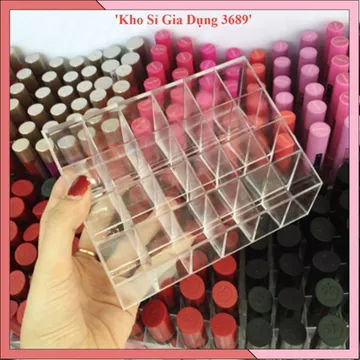 KHAY ĐỰNG MỸ PHẨM 24 Ô MIKA, Hộp Đựng Son Môi, Kệ Son Để Bàn, Đựng Son Thỏi, Cọ Trang Điểm, Tiết Kiệm Không Gian
