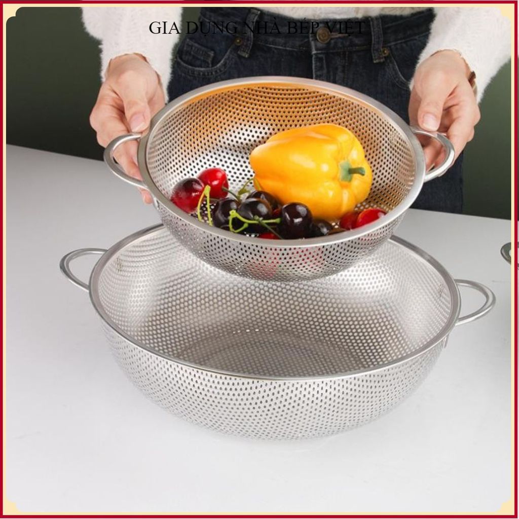 RỔ RỬA RAU INOX 304, RÁ CÓ CHÂN CAO THOÁT NƯỚC NHANH, RỔ LỌC THỰC PHẨM CAO CẤP, Bền Đẹp