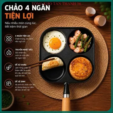 CHẢO CHIÊN TRỨNG, LÀM BÁNH XÈO - Chảo Ngăn Chống Dính 4 Ô Tiện Lợi,Chảo Chống Dính - Chảo Chiên Trứng 4 Ngăn Chống Dính