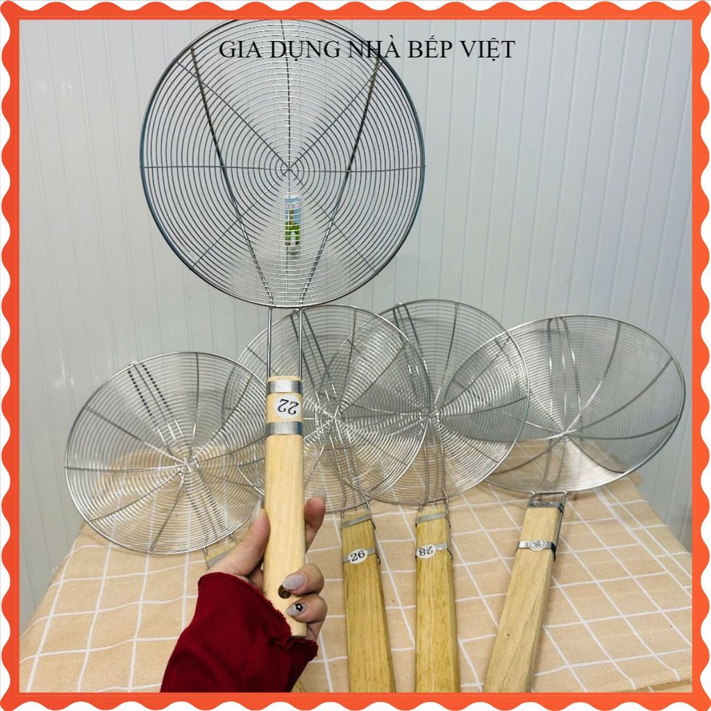 (COMBO 3) VỢT LỌC DẦU CHIÊN INOX CAO CẤP, RÁ LỌC DẦU MỠ 14CM, CÁN GỖ CHỐNG NÓNG, Phụ Kiện Nhà Bếp Bền Đẹp