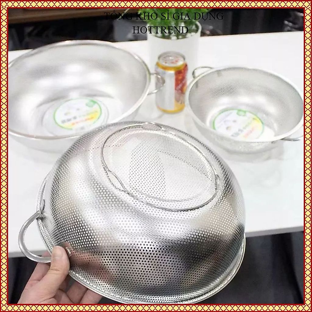RỔ INOX 304 SIZE 22CM CÓ 3 CHÂN CAO CẤP - Rá Inox Có Quai Treo, Thoát Nước Nhanh