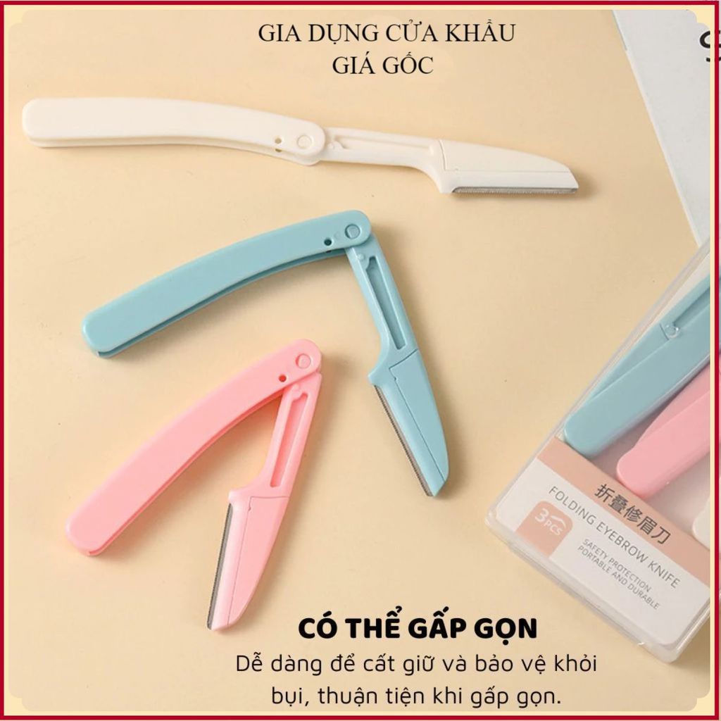 (COMBO 3) SET 3 DAO TỈA LÔNG MÀY AN TOÀN - Cạo Chân Mày, Tỉa Tóc Mái, Lưỡi Thép Không Gỉ