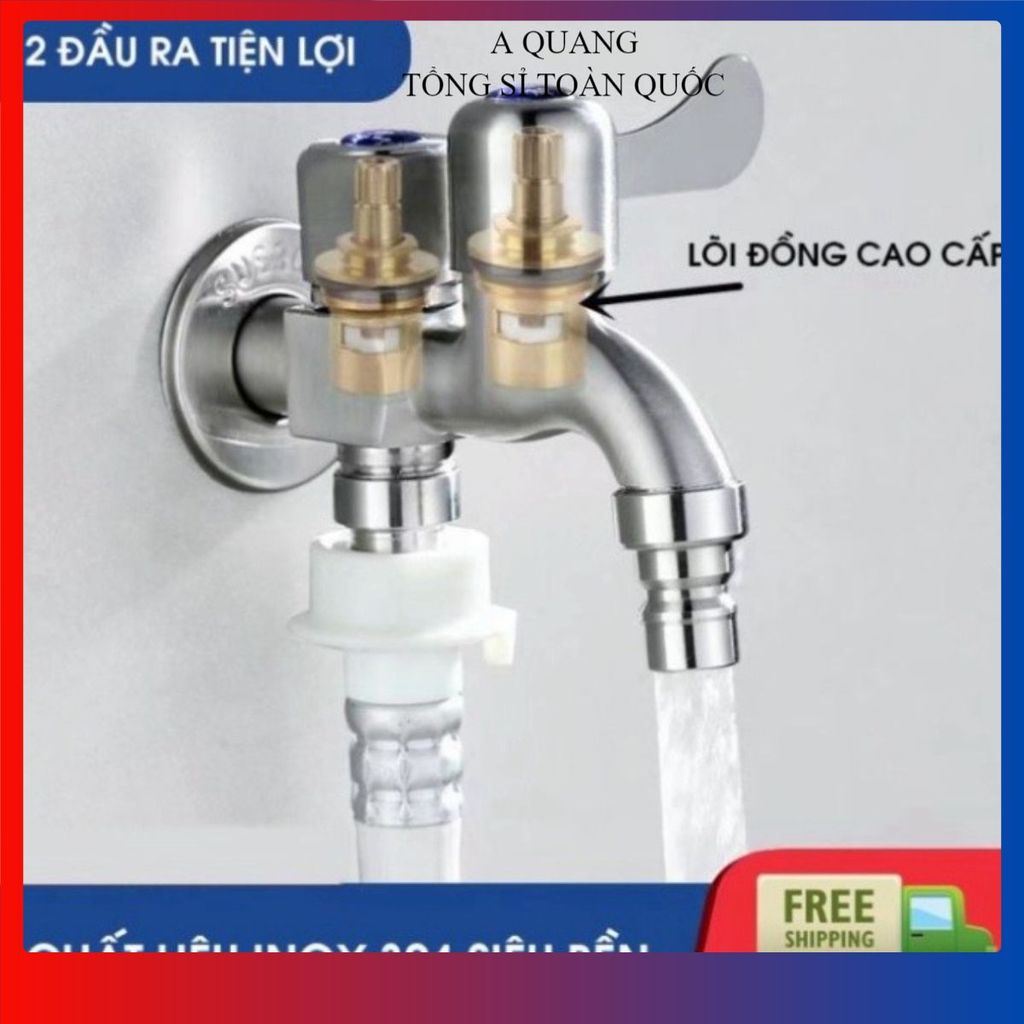 VAN CHIA NƯỚC 2 ĐẦU RA INOX 304 - Khóa Nước Độc Lập, Lắp Đặt Nhanh, Tiện Lợi