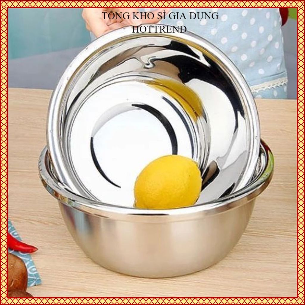 COMBO 5 THAU INOX 304 DÀY BÓNG ĐẸP - Thau Inox Cao Cấp Rửa Rau Củ Trộn Salad, Bộ Dụng Cụ Bếp Tiện Lợi