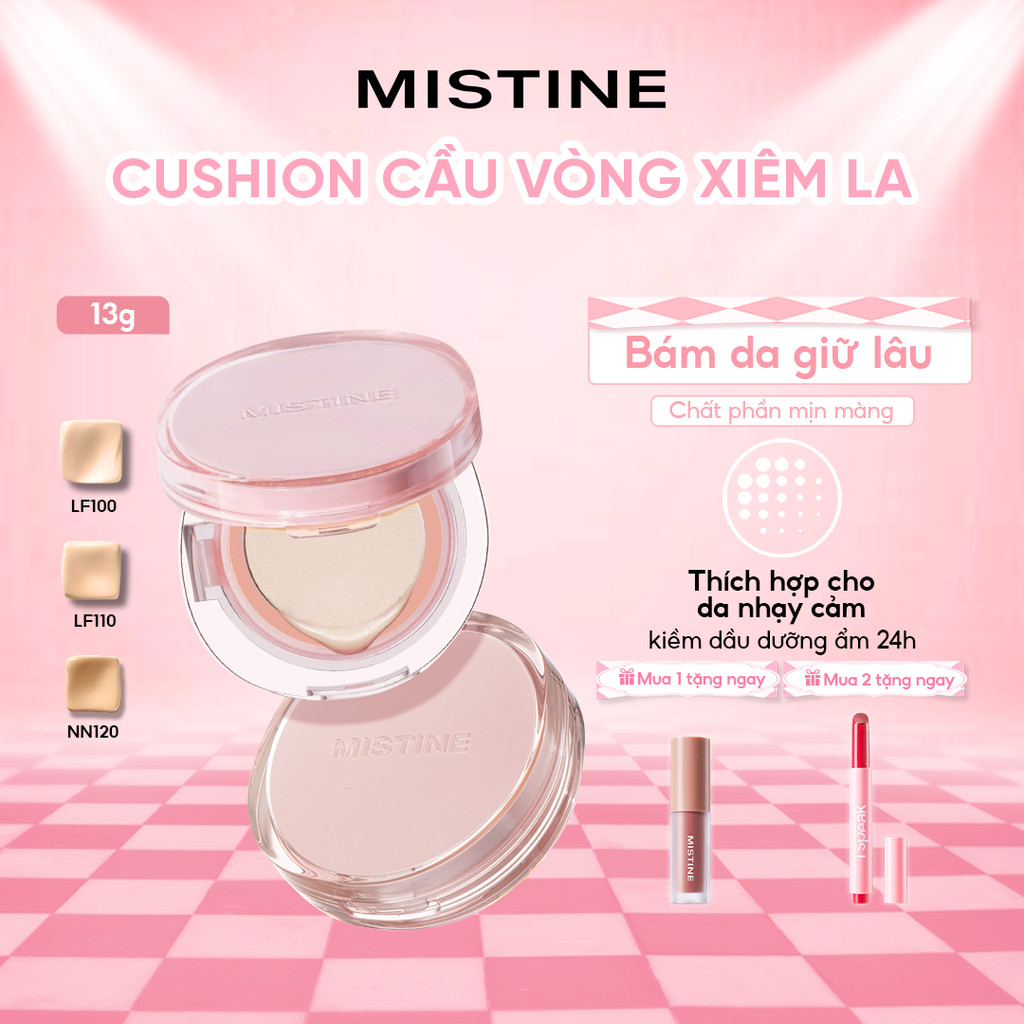 MISTINE Cushion Cầu Vồng Xiêm La 12H – Kiềm Dầu Suốt Ngày, Lâu Trôi, Chống Nước & Mồ Hôi – 1 Hộp Nguyên Bản 13g