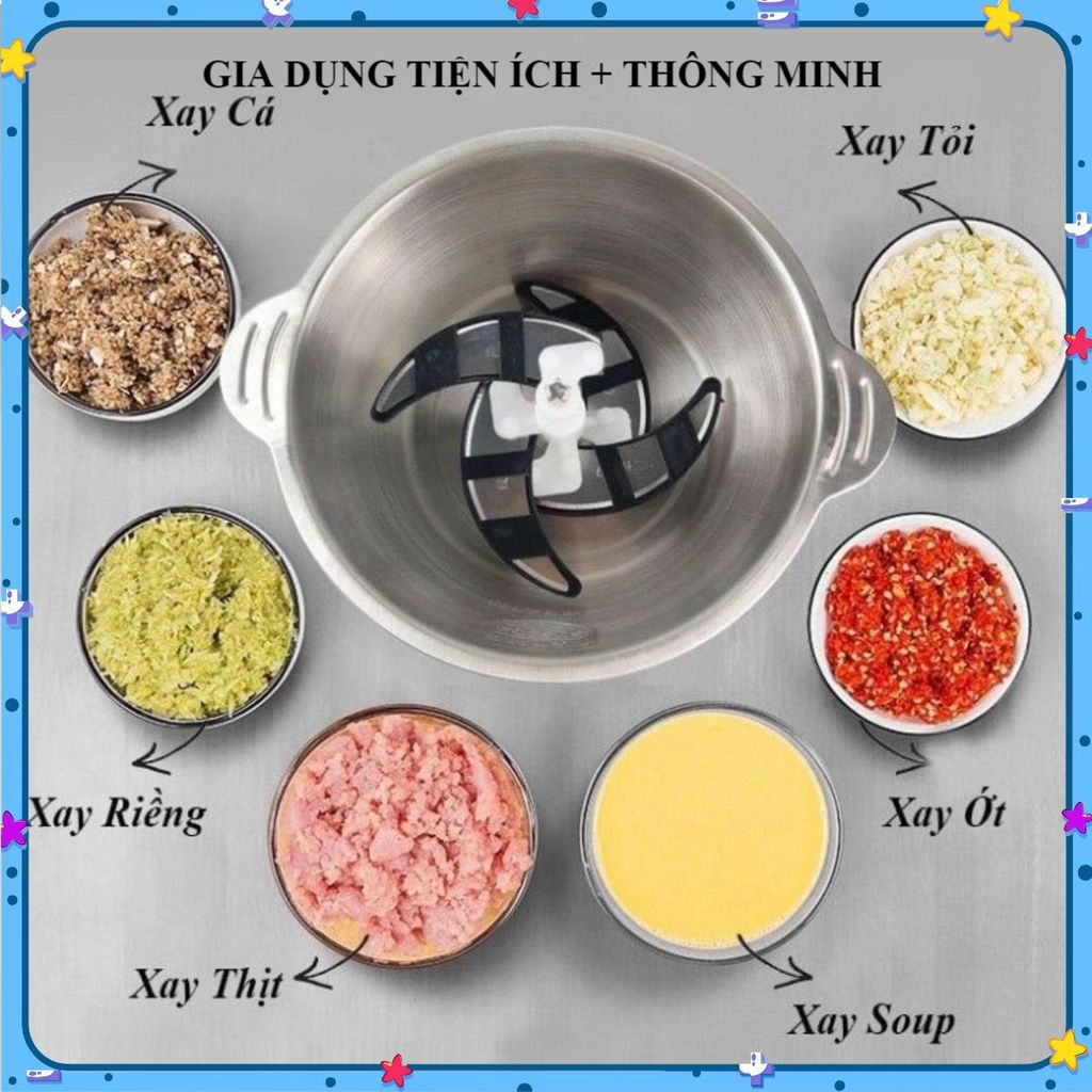 MÁY XAY CÁ THỊT RAU CỦ CAO CẤP, MÁY XAY INOX 304 2L, DAO XAY SẮC BÉN, Dụng Cụ Nhà Bếp Đa Năng