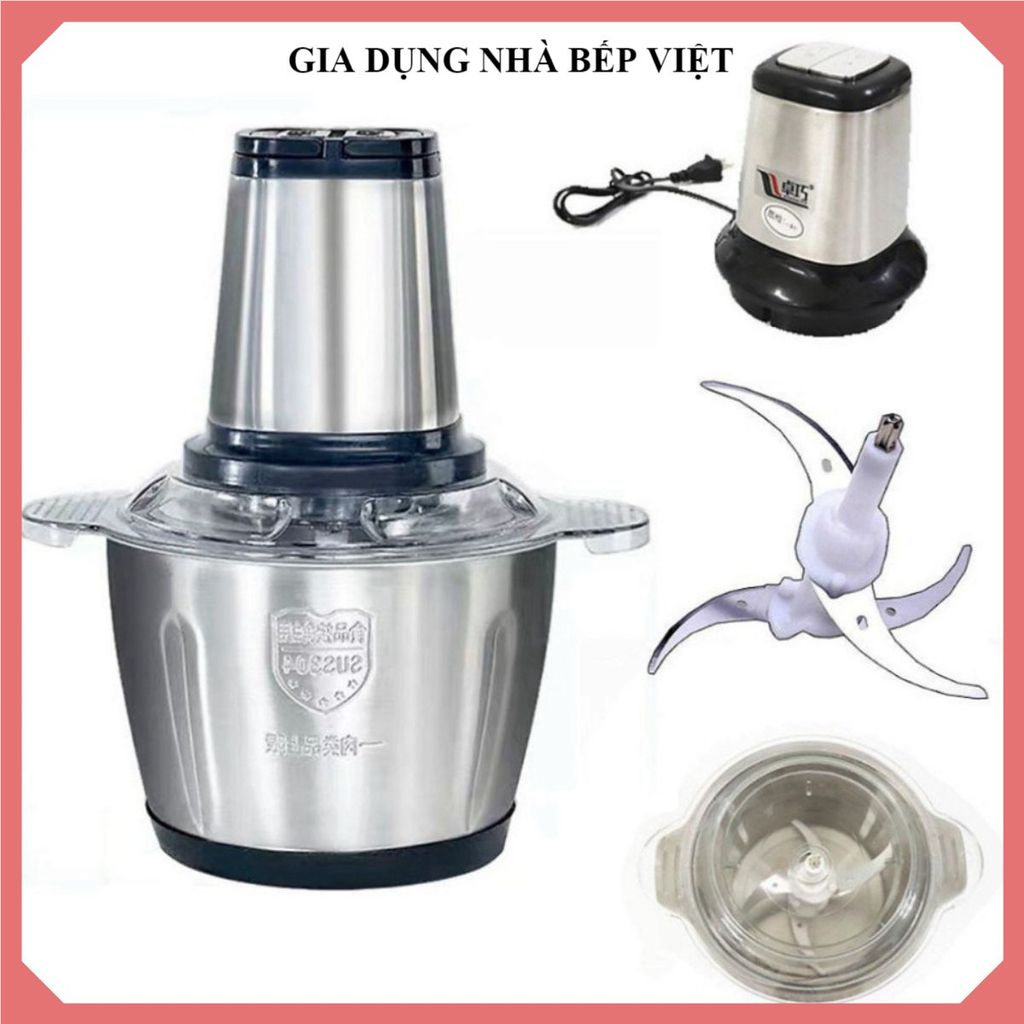 MÁY XAY THỊT 2L CAO CẤP, CỐI INOX 304 BỀN ĐẸP, XAY THỰC PHẨM ĐA NĂNG, Lưỡi Dao Sắc Bén Nhanh Chóng