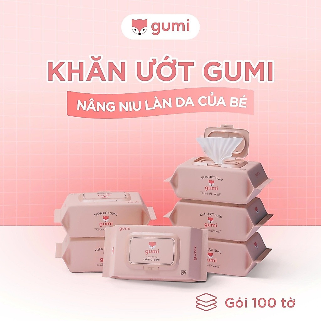 Gói khăn giấy ướt Gumi 100 tờ không mùi cho bé khăn ướt khăn lau em bé | BigBuy360 - bigbuy360.vn